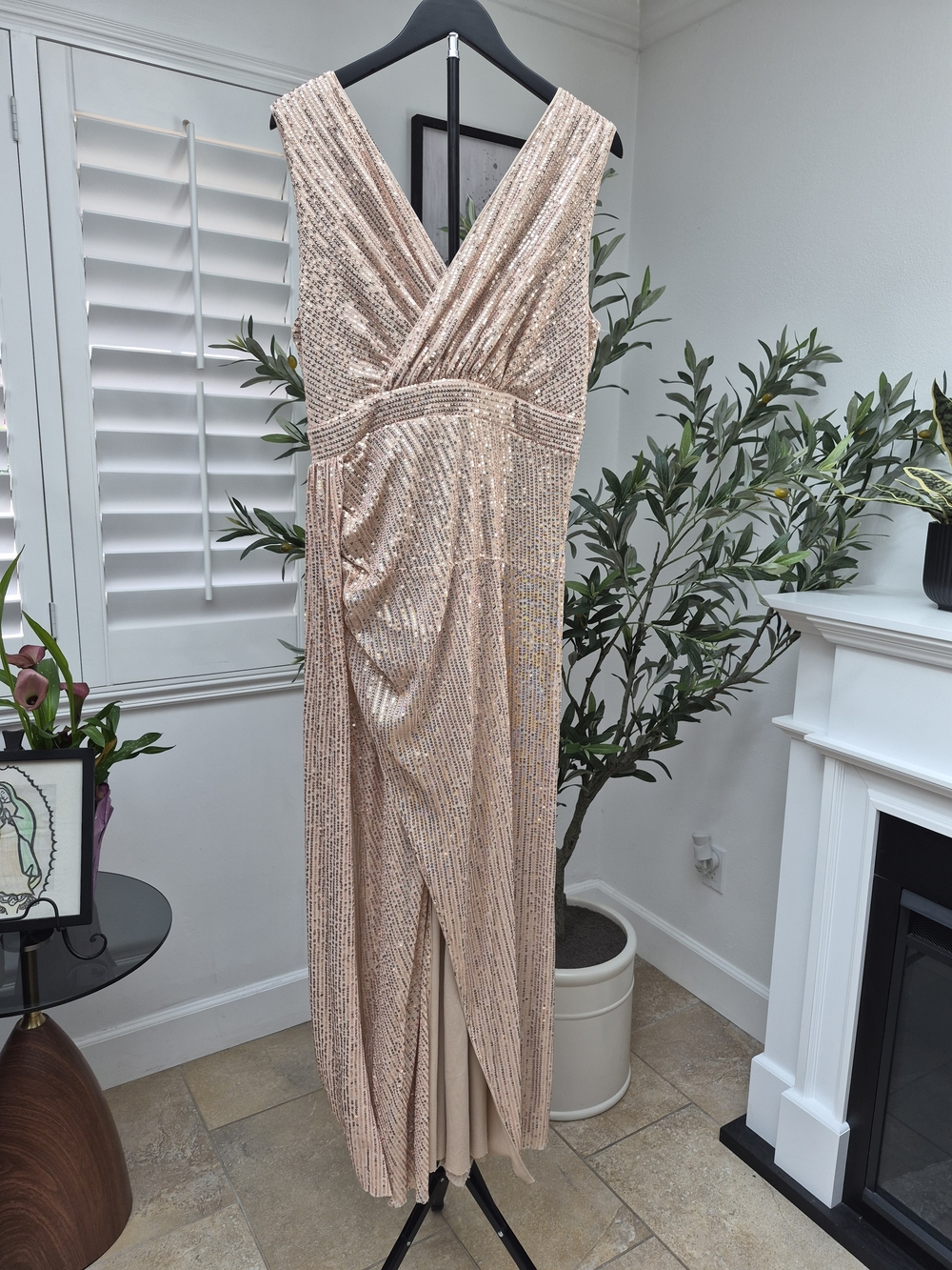 Sequin V-Neck Rose Gold Gown